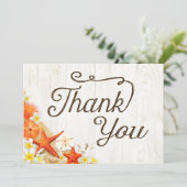 素朴な砂の貝殻の花のビーチは感謝していしています サンキューカード (スタンド正面)