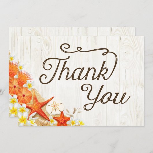 素朴な砂の貝殻の花のビーチは感謝していしています サンキューカード (正面/裏面)