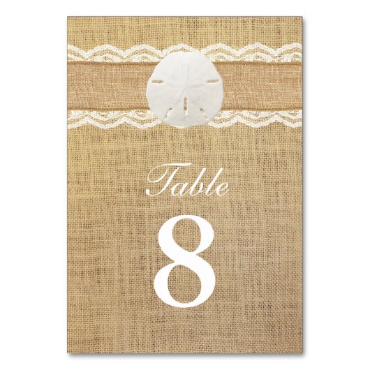 素朴な砂ドルのレース及びバーラップのテーブル数 テーブルナンバー (正面)