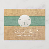 素朴な砂ドルの緑のバーラップのリボンは感謝していしています ポストカード (正面)