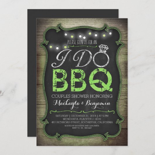 素朴な私はBBQカップルのシャワー招待状 – green 招待状 (正面/裏面)