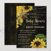 素朴な秋のひまわりウッドライトベイビーシャワー 招待状 (正面/裏面)