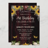 素朴な秋のひまわりウッドライト 21歳の誕生日 招待状 (正面/裏面)