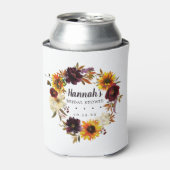 素朴な秋のひまわり花のカスタム ブライダルシャワー 缶クーラー (缶正面)
