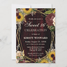 素朴な秋のひまわり ウッドとフレーム スイート16 招待状