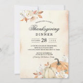 素朴な秋のオレンジ色のカボチャと花 招待状 (正面)