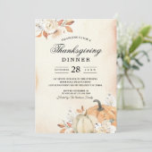 素朴な秋のオレンジ色のカボチャと花 招待状 (スタンド正面)