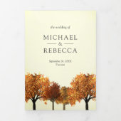 素朴な秋のオータムツリー フォレスト ウェディング フォト 三つ折り招待状 (カバー)