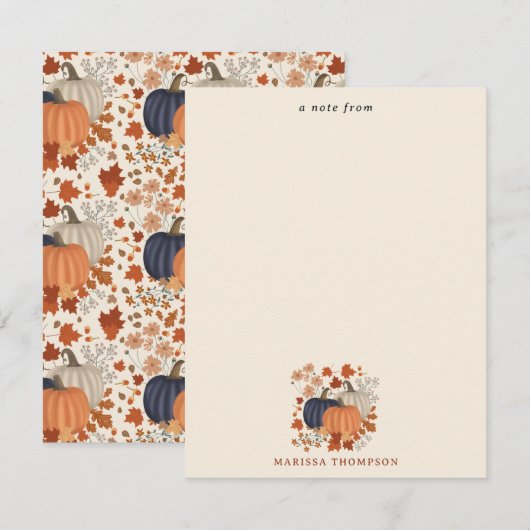 素朴な秋のオータムパンプキン ワイルドフラワー 葉 ノートカード (正面/裏面)