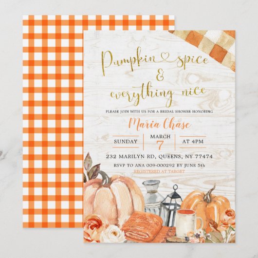 素朴な秋のカボチャのスパイスとすべてが素敵 招待状 (正面/裏面)