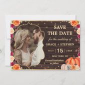 素朴な秋のカボチャの花の結婚式の出欠確認 セーブザデート (正面)