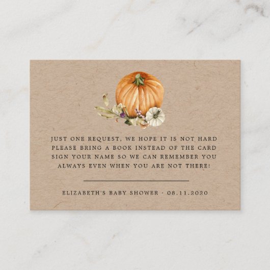 素朴な秋のカボチャフローラ赤ちゃんシャワー エンクロージャーカード (正面)