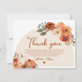素朴な秋のカボチャ オータム フラワー ブライダル シャワー サンキューカード (正面)