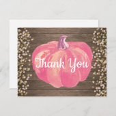 素朴な秋のカボチャ ピンク ゴールド グリッター サンキューカード (正面/裏面)