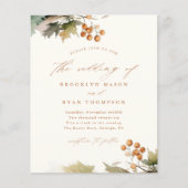 素朴な秋のグリーンと葉のブッジェットウェディング招待状 (正面)