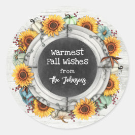 素朴な秋のサンクスギビング ひまわりとパンプキンのギフト ラウンドシール