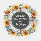 素朴な秋のサンクスギビング ひまわりとパンプキンのギフト ラウンドシール (正面)
