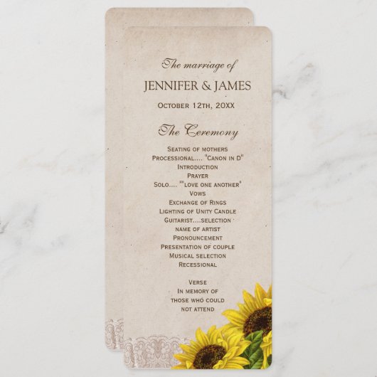 素朴な秋のヒマワリの結婚式プログラム プログラム (正面/裏面)