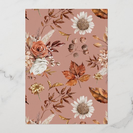 素朴な秋のフローラ結婚のフォイル招待状 箔招待状 (裏面)