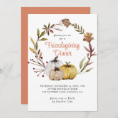 素朴な秋のポンプキン フローラル フレンドギビング 招待状 (正面/裏面)