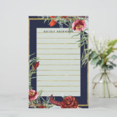 素朴な秋のマルサラ フローラル ネイビーブルー モダン オーダーメイド 便箋 (スタンド正面)
