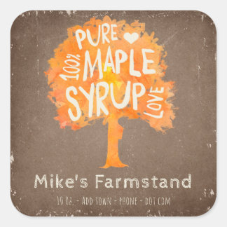 素朴な秋のメープルシロップボトルテンプレートラベル スクエアシール