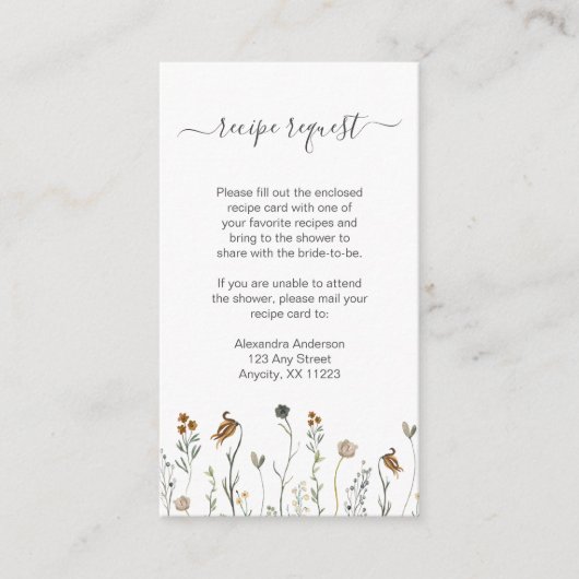 素朴な秋のワイルドフラワー レシピのリクエスト エンクロージャーカード (正面)