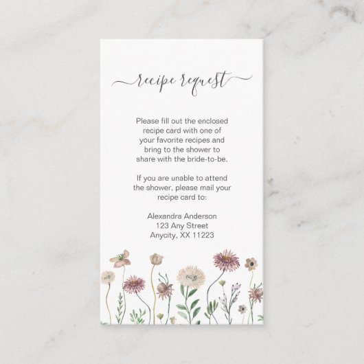素朴な秋のワイルドフラワー レシピ依頼同封 エンクロージャーカード (正面)