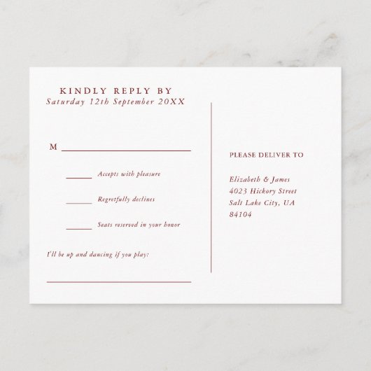 素朴な秋の季節の歌リクエスト返信はがき インビテーションポストカード (裏面)