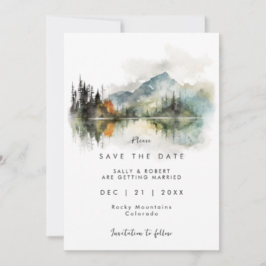 素朴な秋の山の結婚式の日付カードを保存 サンキューカード (正面)