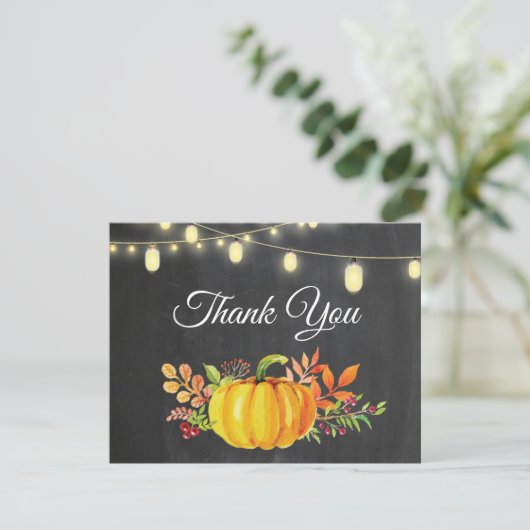 素朴な秋の感謝カード - かぼちゃとオータムリーブス サンキューカード (スタンド正面)