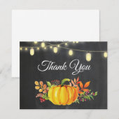 素朴な秋の感謝カード - かぼちゃとオータムリーブス サンキューカード (正面/裏面)