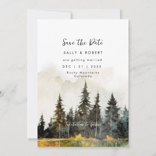 素朴な秋の森の結婚式の日付カードを保存 サンキューカード (正面)