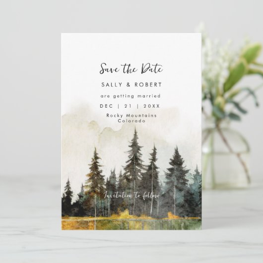 素朴な秋の森の結婚式の日付カードを保存 サンキューカード (スタンド正面)