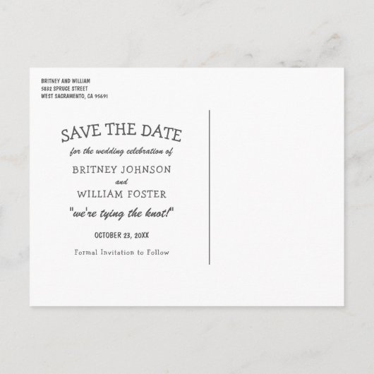 素朴な秋の森林結婚式の保存日付 案内ポストカード (裏面)