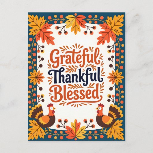 素朴な秋の民俗芸術 感謝の気持ちで満たされた幸せな秋 ポストカード (正面)