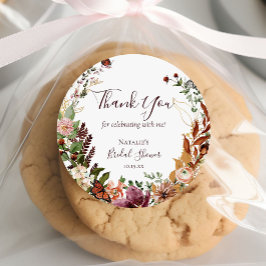 素朴な秋の水彩花と緑の感謝を表す ラウンドシール