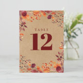 素朴な秋の水彩花テーブルナンバー 招待状 (スタンド正面)