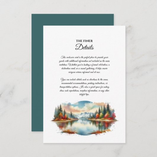 素朴な秋の湖畔の森のウェディング エンクロージャーカード (正面/裏面)