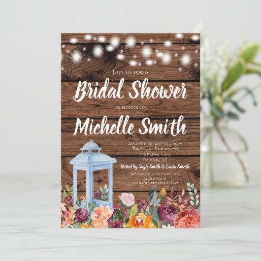 素朴な秋の秋の花のランタンのブライダルシャワー 招待状 (スタンド正面)