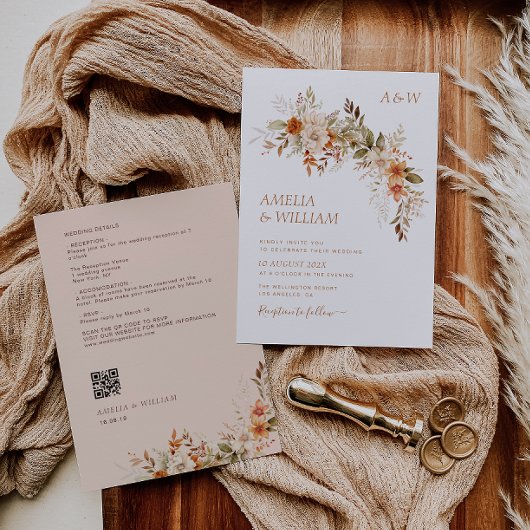 素朴な秋の秋花模様結婚式招待状 招待状