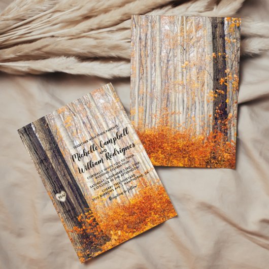 素朴な秋の紅葉のウェディング 招待状