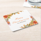 素朴な秋の紅葉感謝祭パーティー スクエアペーパーコースター (アングル)