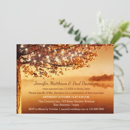 素朴な秋の結婚式の招待状または結婚後のパーティーの招待状 招待状 (スタンド正面)