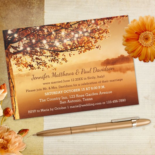 素朴な秋の結婚式の招待状または結婚後のパーティーの招待状 招待状