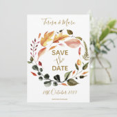 素朴な秋の色彩 水彩花柄パターン セーブザデート (スタンド正面)