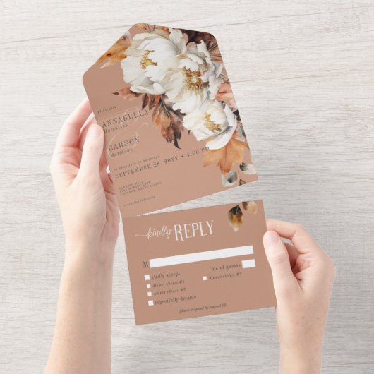 素朴な秋の花と葉のディナーのご案内 オールインワン招待状 (貼ってはがせる)