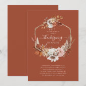 素朴な秋の花と葉の感謝祭ディナー 招待状 (正面/裏面)