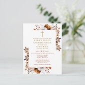 素朴な秋の花のファーストホーリーコミュニオン招待状 ポストカード (スタンド正面)