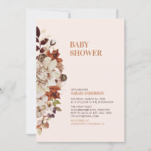 素朴な秋の花のベイビーシャワー招待状